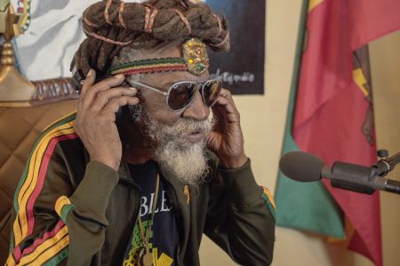 Bunny Wailer caught  on the camera while recording a song.